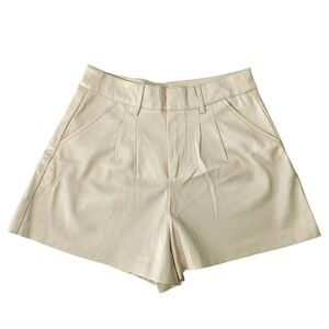 Forever 21 Y2K Faux Leather High Waist Pleated Short Tailored Off White Small